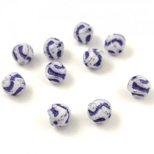 Czech pressed round bead - Yarn ball - Alabaster Blue - 8mm