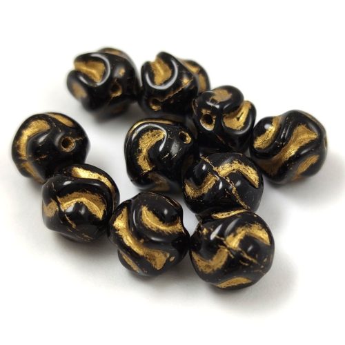 Czech pressed round bead - Yarn ball - Jet Gold - 8mm