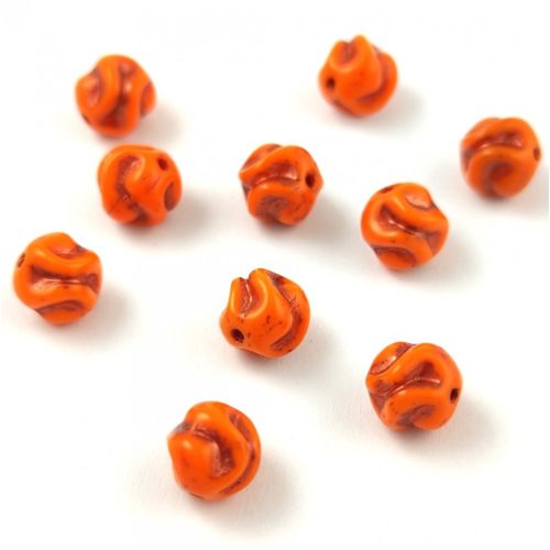Czech pressed round bead - Yarn ball - Orange Copper - 8mm