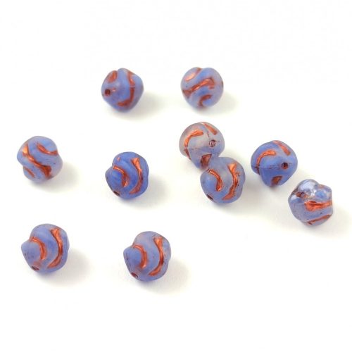 Czech pressed round bead - Yarn ball - Matt Light Sapphire Copper - 8mm