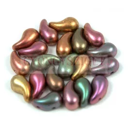   Zoliduo Czech Pressed 2 Hole Glass Bead - Matte Metallic Bronze Iris - 5x8mm - left