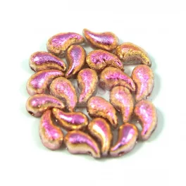   Zoliduo Czech Pressed 2 Hole Glass Bead - Crystal Etched Rainbow Metallic Peach - 5x8mm - left