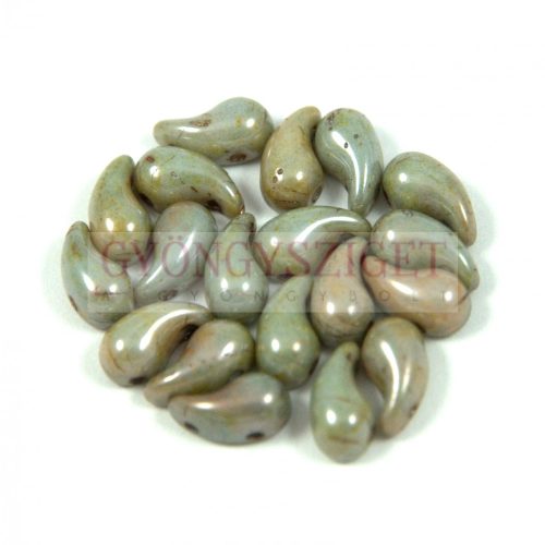 Zoliduo Czech Pressed 2 Hole Glass Bead - Alabaster Green Grey Luster - 5x8mm - left