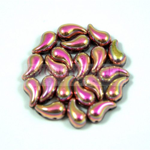 Zoliduo Czech Pressed 2 Hole Glass Bead - Jet Pink Gold - 5x8mm - left