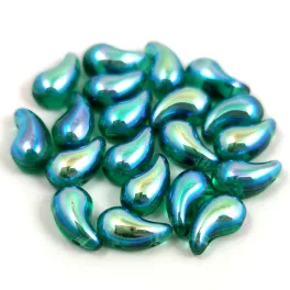   Zoliduo Czech Pressed 2 Hole Glass Bead - Emerald AB - 5x8mm - left