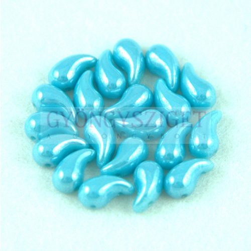 Zoliduo Czech Pressed 2 Hole Glass Bead - Opaque Turquoise Blue Luster - 5x8mm - left