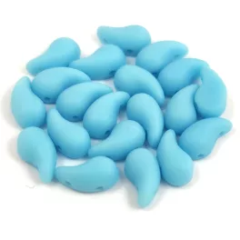   Zoliduo Czech Pressed 2 Hole Glass Bead - Opaque Turquoise Blue Matt - 5x8mm - left