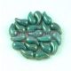 Zoliduo Czech Pressed 2 Hole Glass Bead - Opaque Turquoise Green Gold Luster - 5x8mm - left