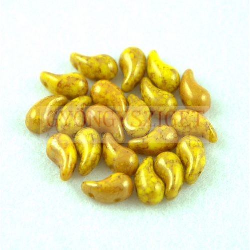 Zoliduo Czech Pressed 2 Hole Glass Bead - Opaque Sunflower Gold Luster - 5x8mm - left