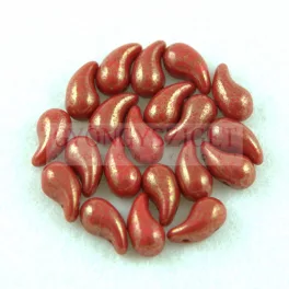   Zoliduo Czech Pressed 2 Hole Glass Bead - Opaque Red Gold Luster - 5x8mm - left