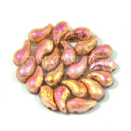   Zoliduo Czech Pressed 2 Hole Glass Bead - crystal etched rainbow metallic peach - 5x8mm - RIGHT
