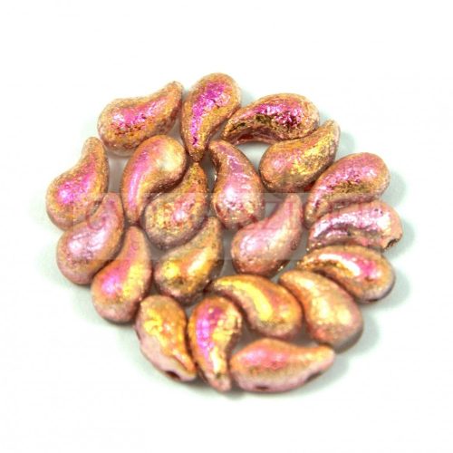 Zoliduo Czech Pressed 2 Hole Glass Bead - crystal etched rainbow metallic peach - 5x8mm - RIGHT