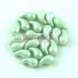   Zoliduo Czech Pressed 2 Hole Glass Bead - Alabaster Green Luster - 5x8mm - right