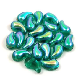   Zoliduo Czech Pressed 2 Hole Glass Bead - Emerald AB - 5x8mm - RIGHT