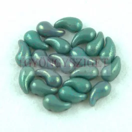   Zoliduo Czech Pressed 2 Hole Glass Bead - Opaque Turquoise Green Gold Luster - 5x8mm - right