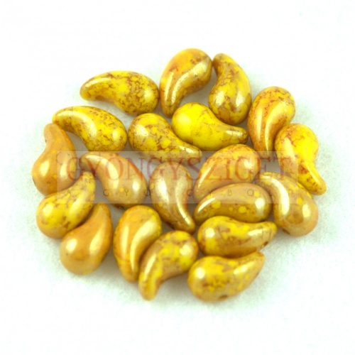 Zoliduo Czech Pressed 2 Hole Glass Bead - Opaque Sunflower Gold Luster - 5x8mm - right