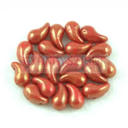   Zoliduo Czech Pressed 2 Hole Glass Bead - Opaque Red Gold Luster - 5x8mm - right