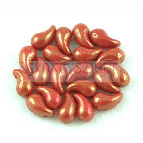 Zoliduo Czech Pressed 2 Hole Glass Bead - Opaque Red Gold Luster - 5x8mm - right